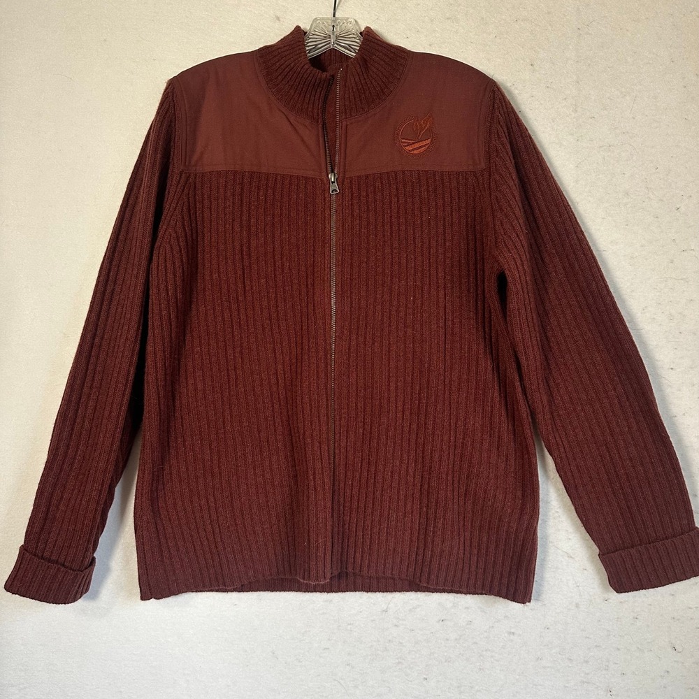LL Bean Commando Full Zip Merino Lambswool Sweater Currant Red Plus 1X 518294